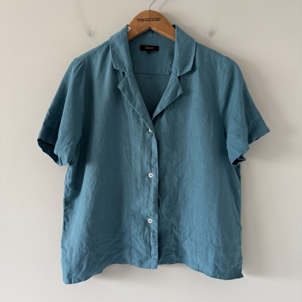 Quince 100% European Linen Short Sleeve Button Up Women XS Coastal Beachy Flowy